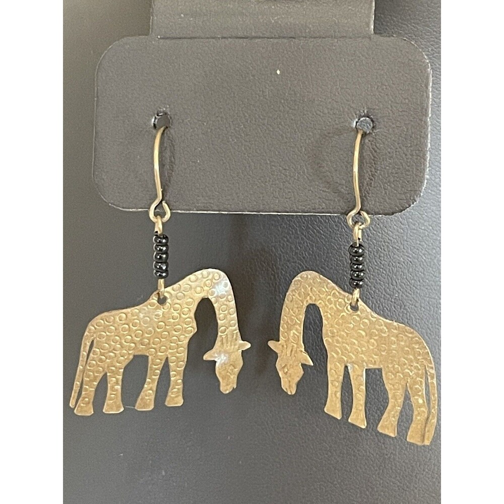 Giraffe Dangle Drop Black Bead Earrings